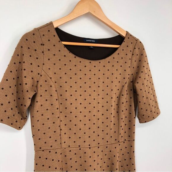 Lands’ End Herringbone Polka Dot Dress Brown Womens Size Small - Picture 3 of 10